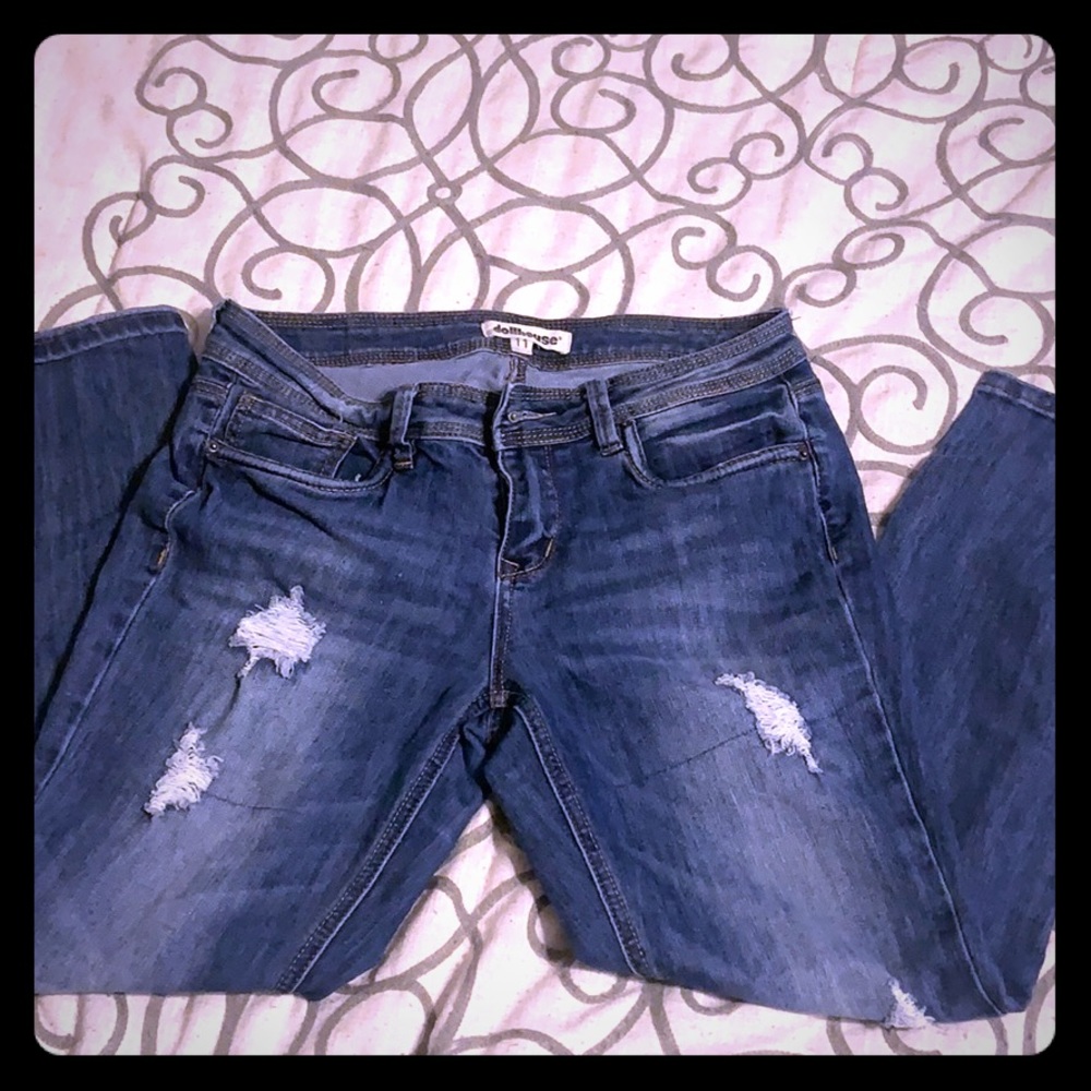 Distress blue jeans